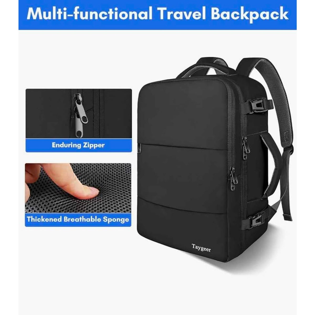Taygeer Travel Laptop Backpack for Men Women, Airplane Approved Large, Black