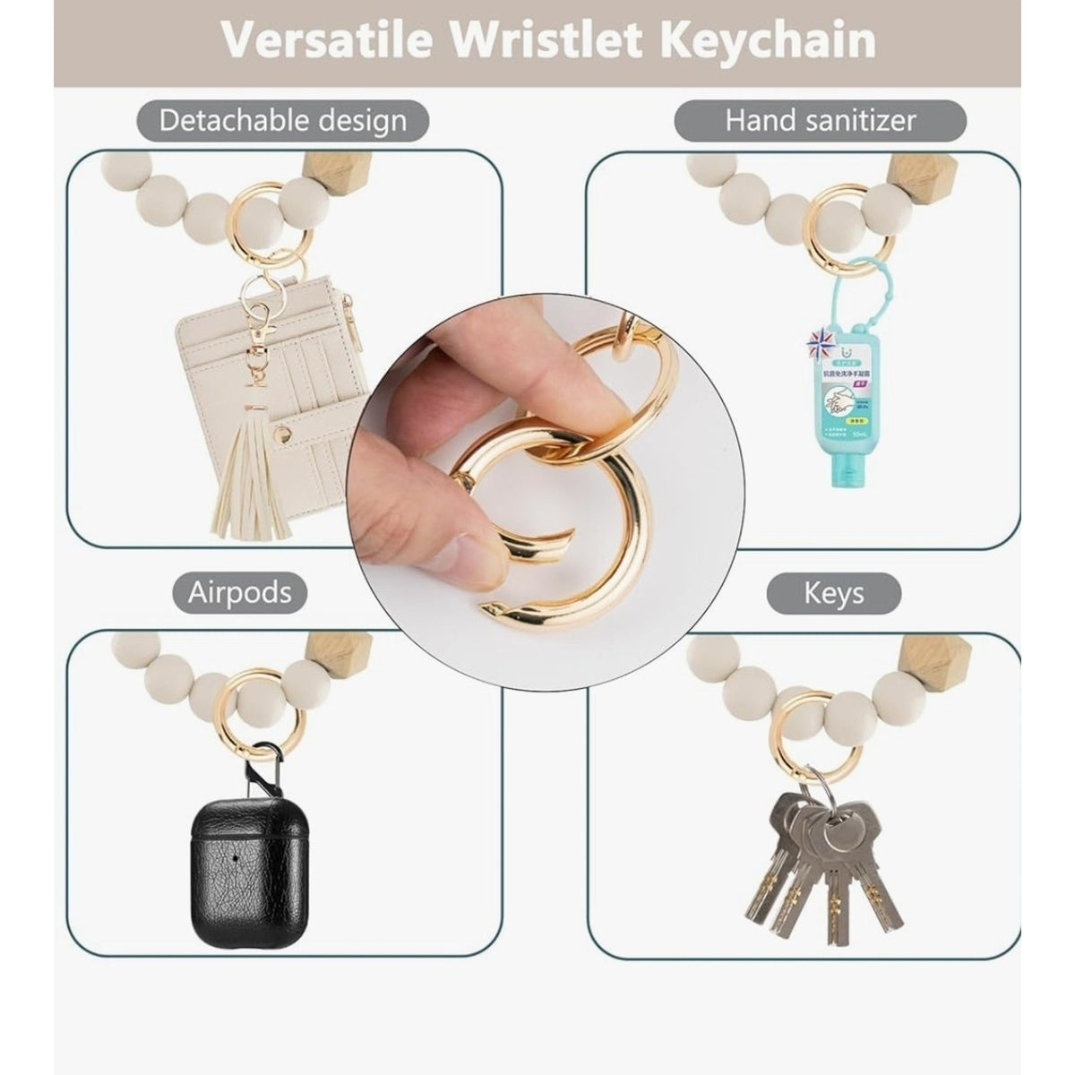 KNGITRYI Wallet Keychain Wristlet for Women,Slim RFID 0.3*4.97*3.6, Beige
