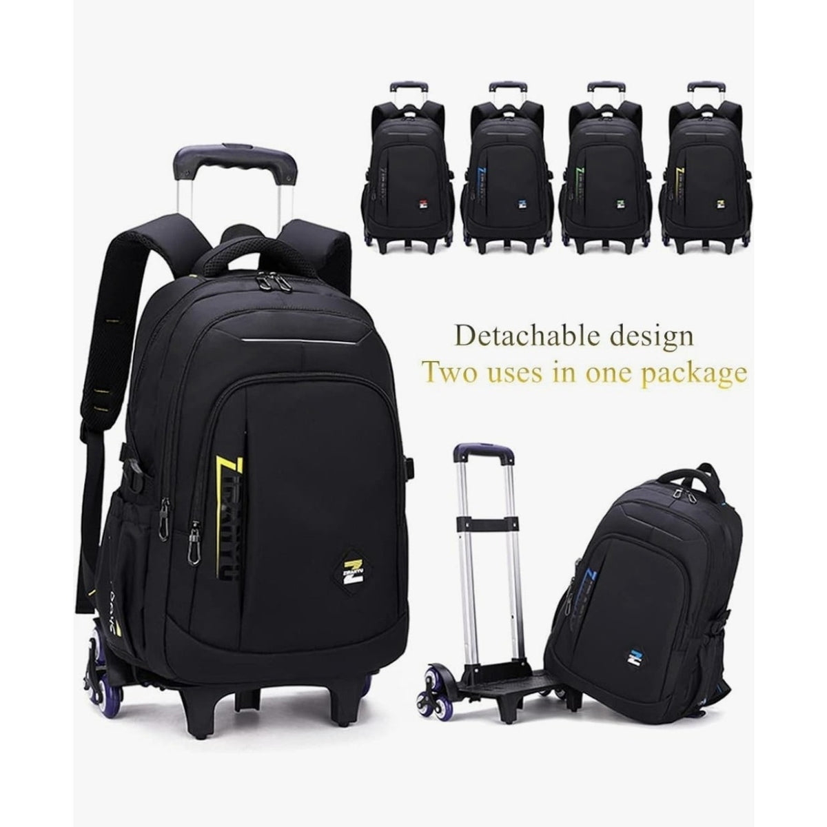Solid Color Trolley Backpack Schoolbag for Middle School Students Elementary ...