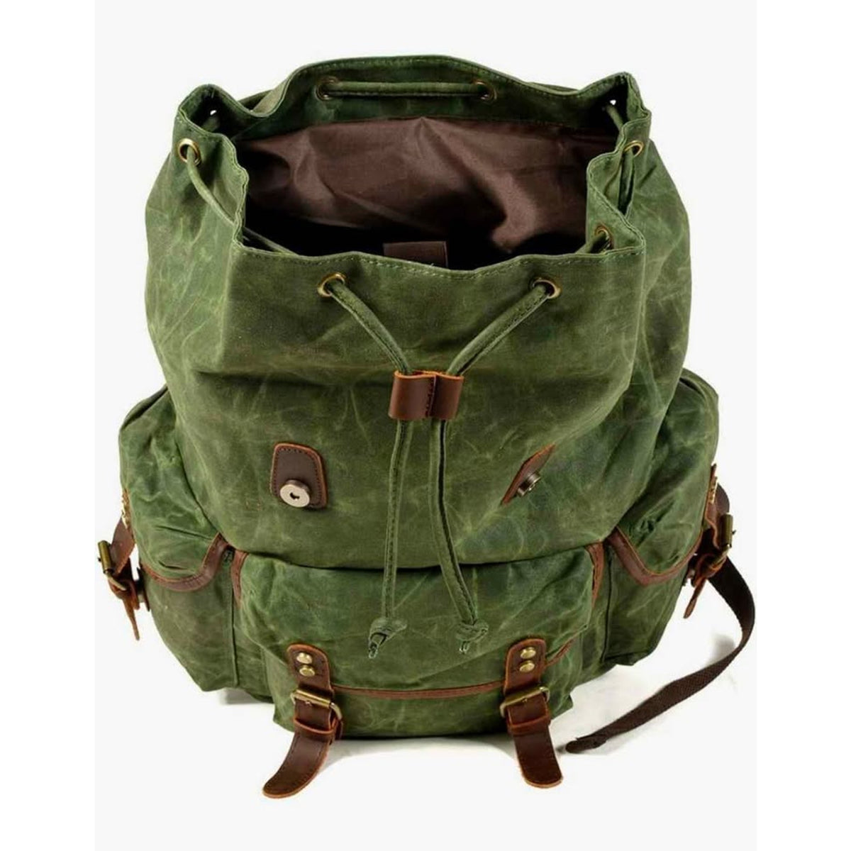 Men Waxed Canvas Leather Backpack Travel Rucksack Camping Hiking School Book Bag