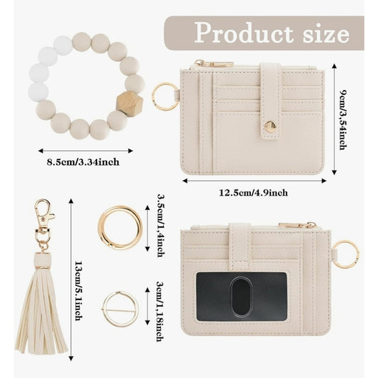 KNGITRYI Wallet Keychain Wristlet for Women,Slim RFID 0.3*4.97*3.6, Beige