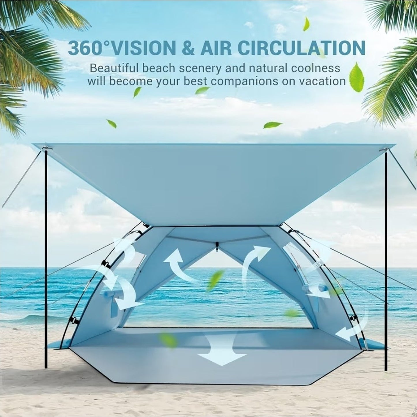 Elegear Beach Tent Sun Shelter with Canopy, 4-5 Person Pop Up Beach Tent