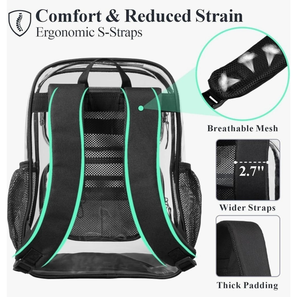 PACKISM Clear Backpack for School - 17 Inch Large Heavy Duty Bookbag, Reinforced