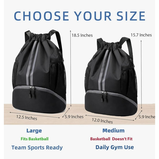 JELUTAR Drawstring Backpack Gym Bag with Shoes Compartment for Soccer, Basketbal