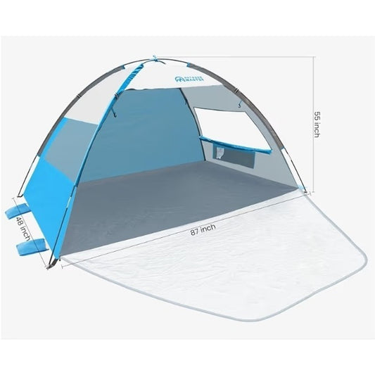 Beach Tent Sun Shelter with 2 Ventilated Doors, UPF50+ Easy Setup Beach Blue