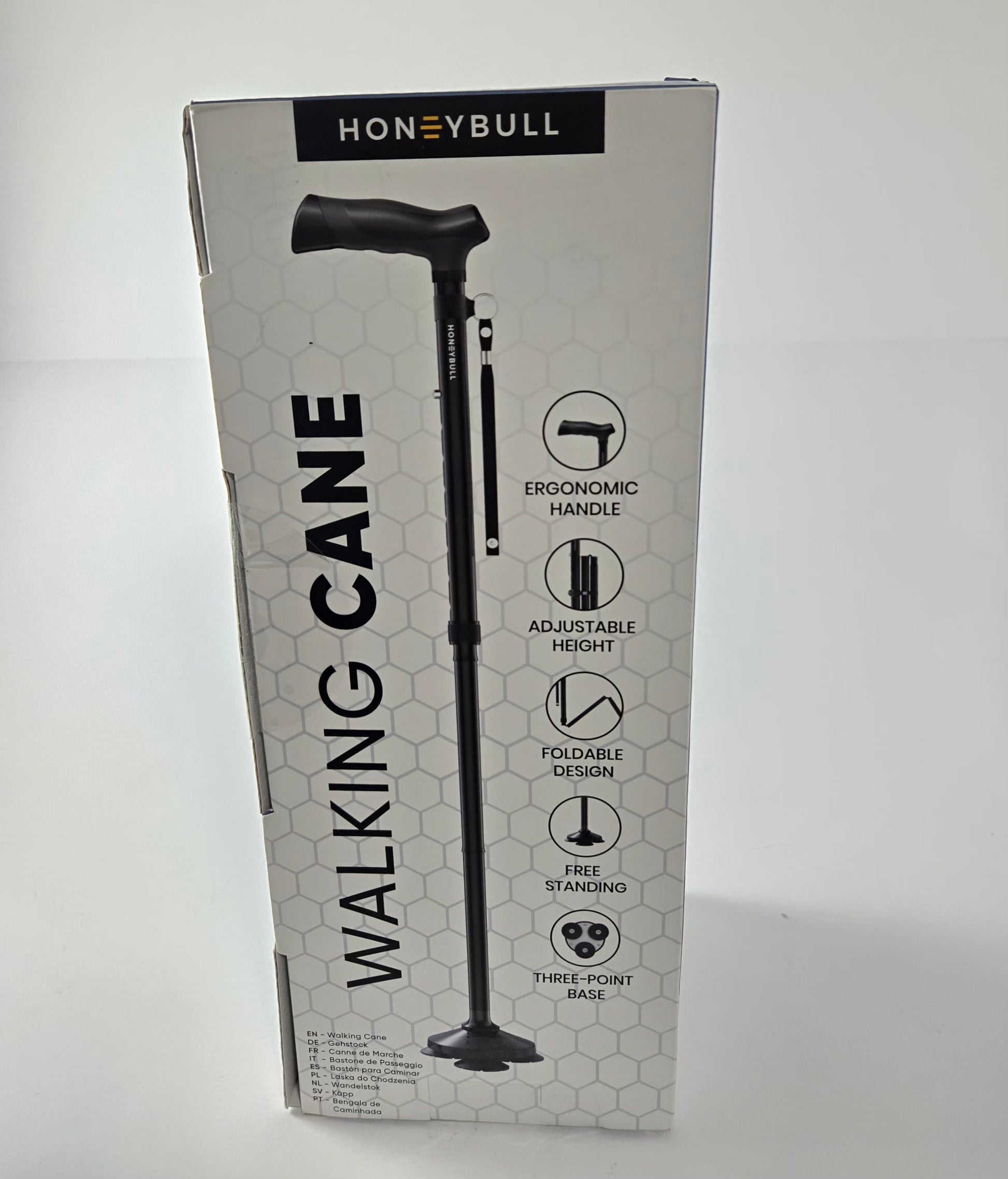 HoneyBull Adjustable Walking Cane with Foldable Design and Pivot Base