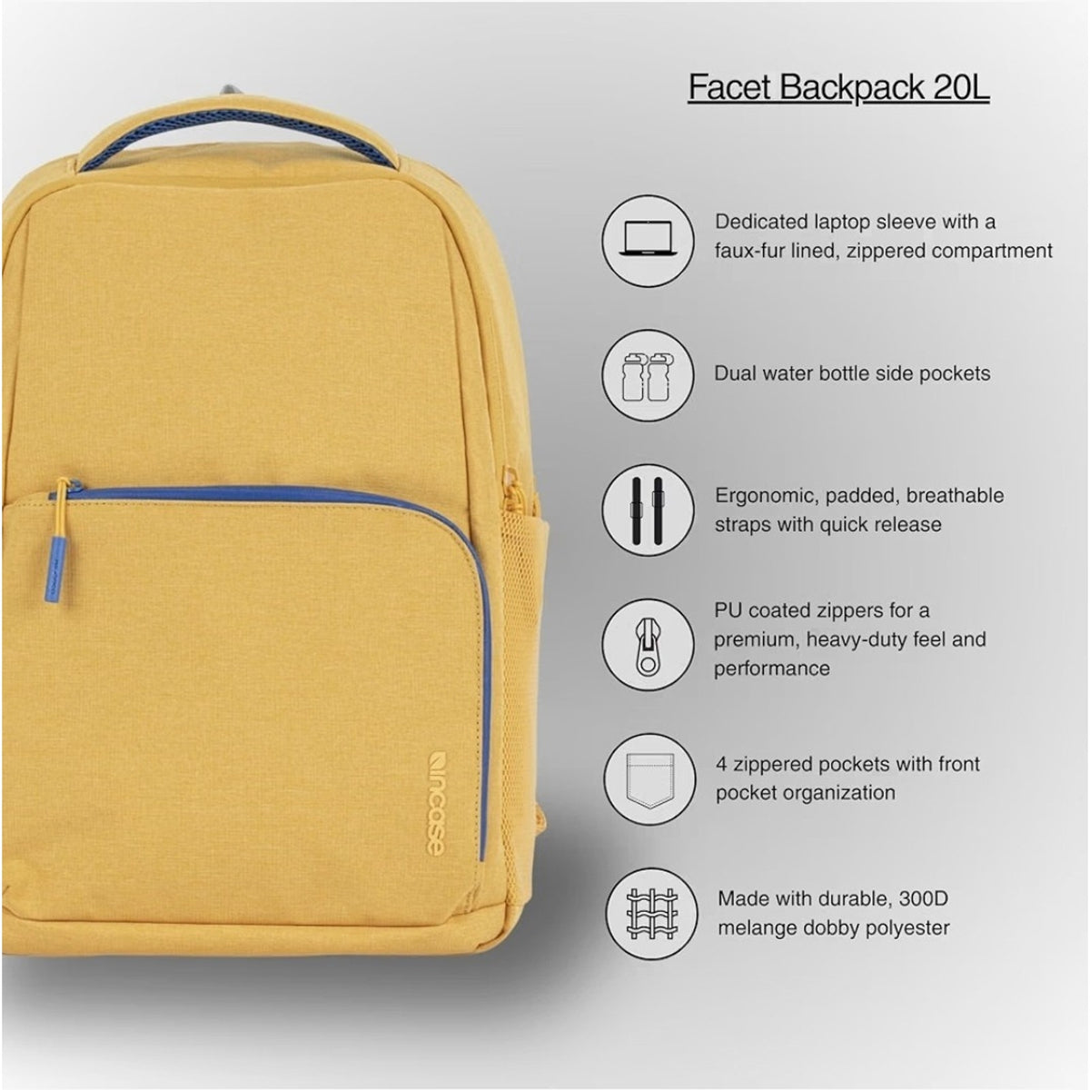 Incase Facet Backpack 20L Sunflower Yellow Multi Pockets NEW