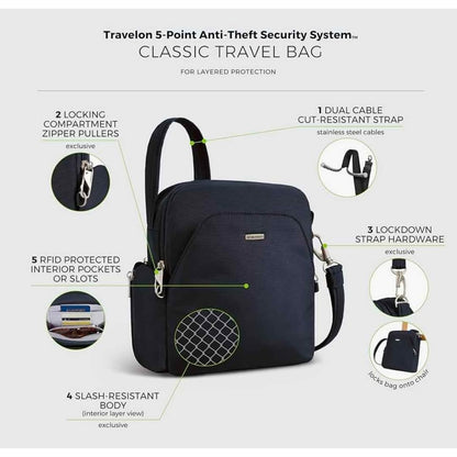 Travelon Unisex Midnight Blue Crossbody Anti-Theft Classic Travel Bag