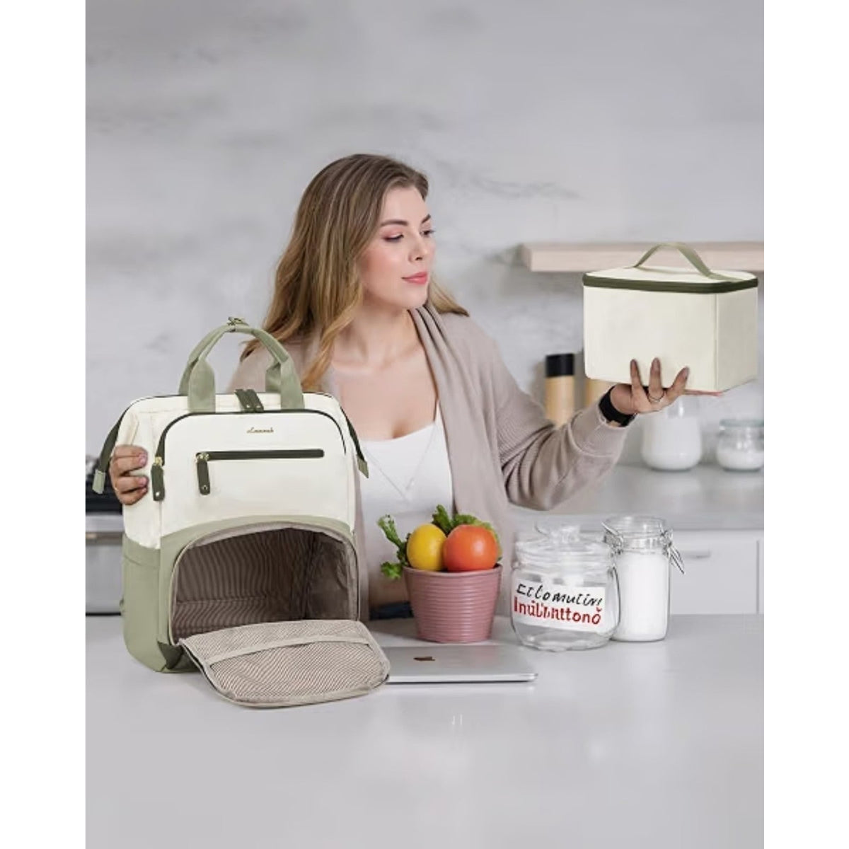 Lunch Backpack for Women, 15.6 Inch Laptop Bag with Insulated Cooler Lunch Box,