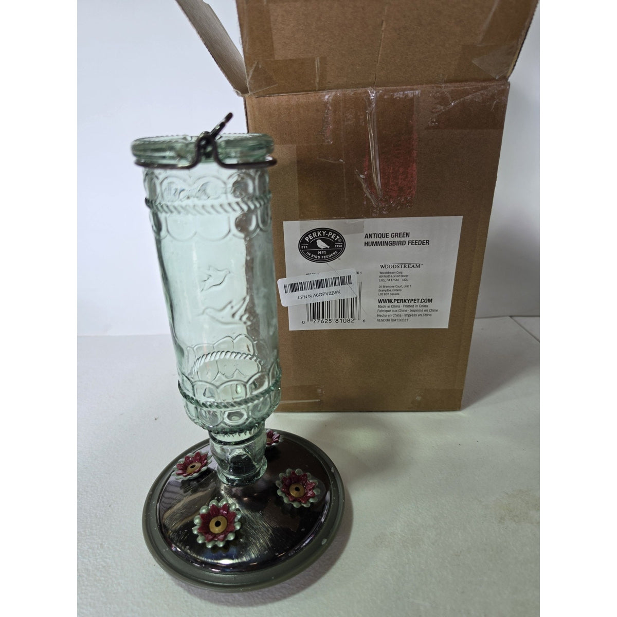 Elegant Clear Antique Glass Hummingbird Feeder with 4 Feeding Ports & 10 Oz READ