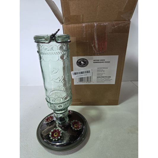 Elegant Clear Antique Glass Hummingbird Feeder with 4 Feeding Ports & 10 Oz READ