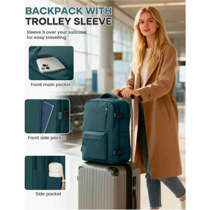 WONHOX Large Travel Backpack Carry on Flight Approved Laptop A6-peacock Blue