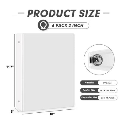 3 Ring Binder 2 Inch 6 Pack 2-Inch Binder Fits Letter Size 8.5'' x 11'' Paper