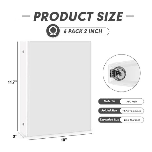 3 Ring Binder 2 Inch 6 Pack 2-Inch Binder Fits Letter Size 8.5'' x 11'' Paper