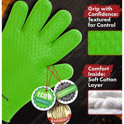 KITCHEN PERFECTION XL Silicone Smoker Oven GlovesExtreme Heat Resistant BBQ G...