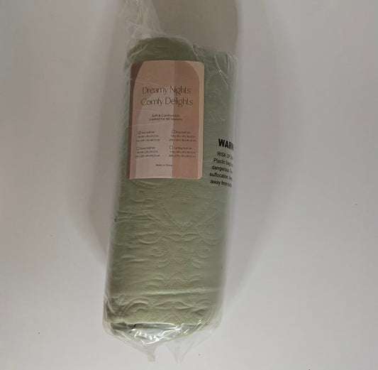 A sage green, Boho twin quilt bedding set with lightweight fabric