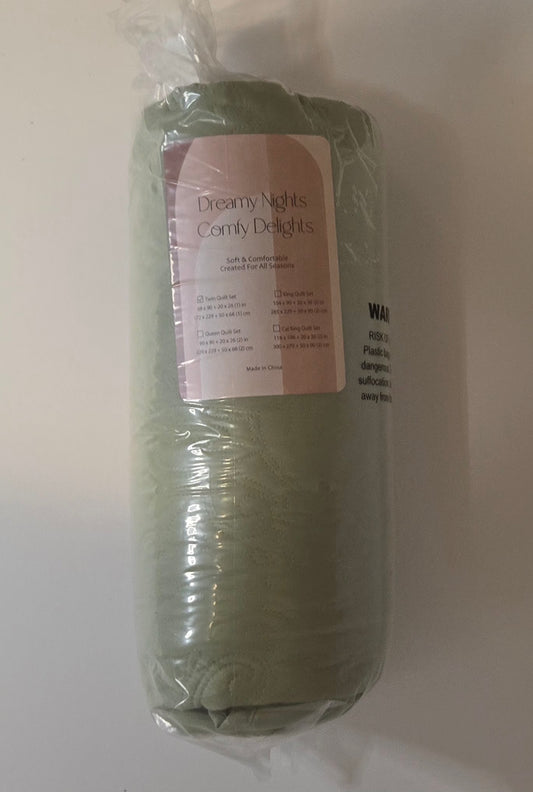Boho Sage Green Quilt Twin Size Bedding Set
