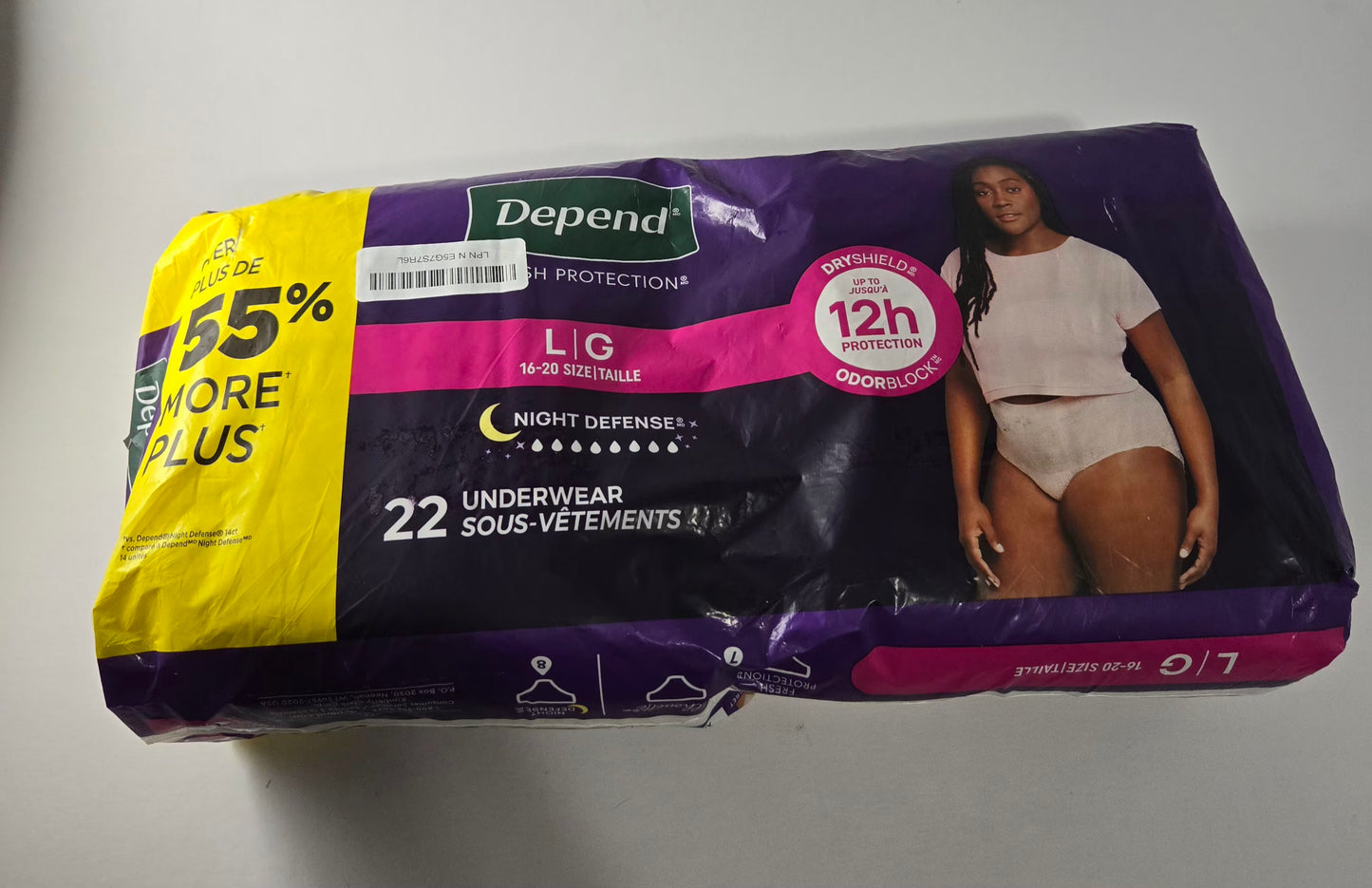 Depend Night Defense Women’s Underwear – Large (16–20), 22 Count. LIKE NEW