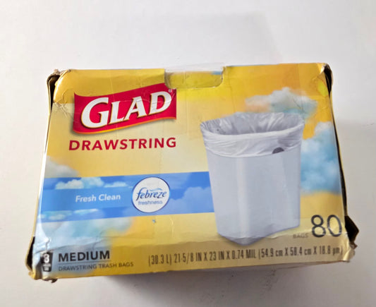 Glad Medium Drawstring Trash Bags 80 Count – Fresh Clean Febreze Scent, Leak and Odor Resistant
