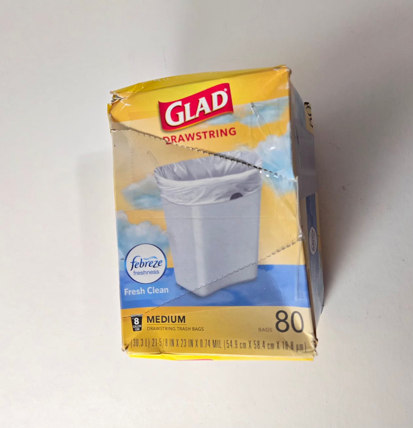 GLAD MEDIUM DRAWSTRING TRASH BAGS (80 COUNT) – FRESH CLEAN FEBREZE SCENT