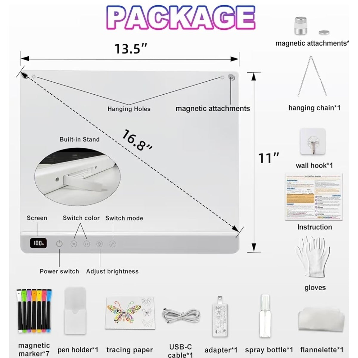 Cosmody Rechargeable LED Drawing Board for Kids, Large 16" Light Up Drawing Pad