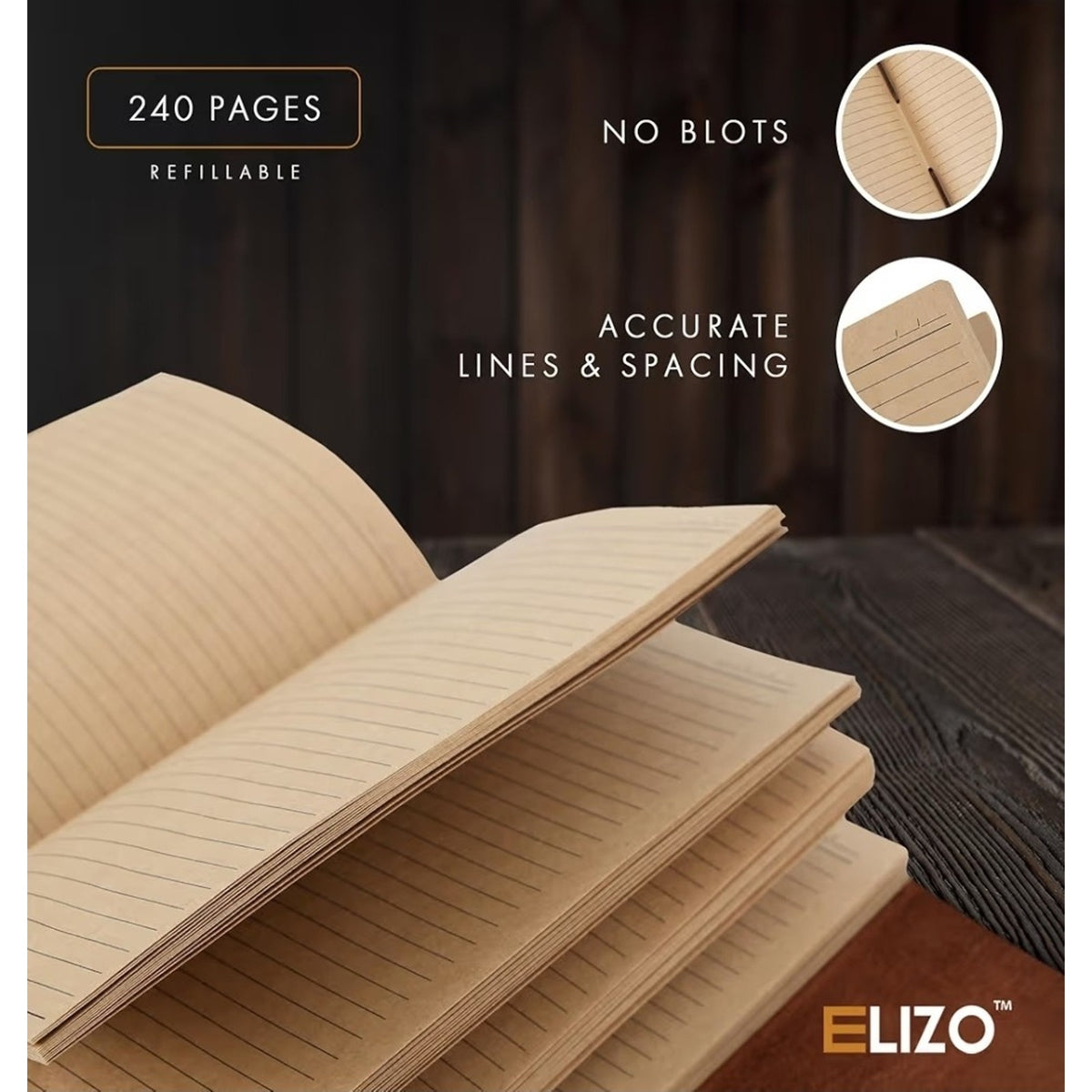 ELIZO Leather Journal Notebook Leather Bound Journal for Men - 7x9 Refillable Le