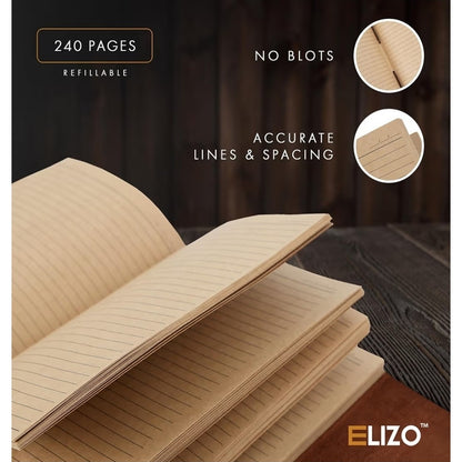 ELIZO Leather Journal Notebook Leather Bound Journal for Men - 7x9 Refillable Le