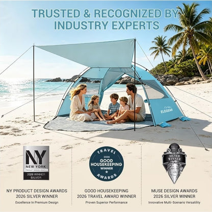 Elegear Beach Tent Sun Shelter with Canopy, 4-5 Person Pop Up Beach Tent
