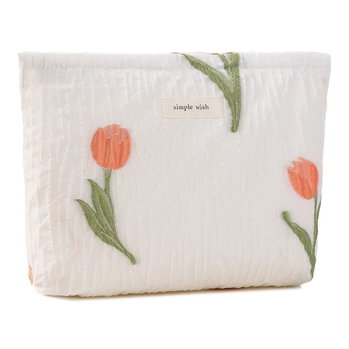 Tulip Makeup Bag for Women Floral Makeup Pouch for Purse Zipper AF Tulip White