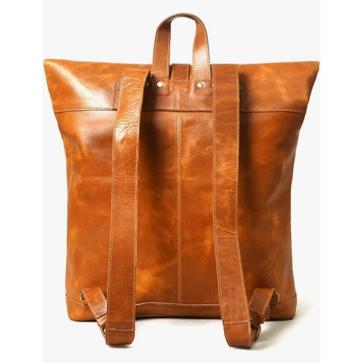 Genuine Leather Backpack for Women, Roll Top Backpack, Laptop Bookbag, Roll On V