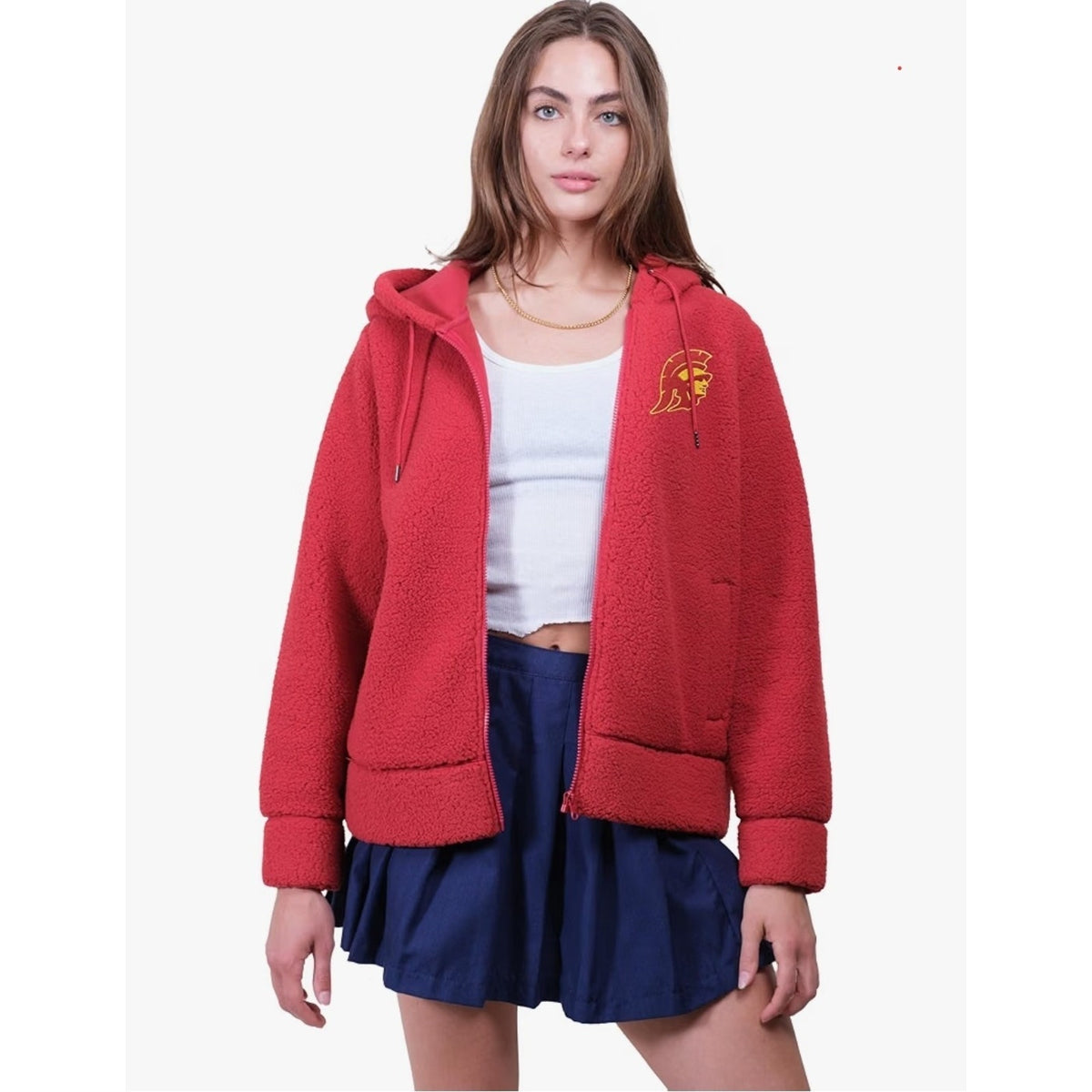 Ultra Game NCAA Official Women's Full Zip Sherpa Hoodie USC Team Color Medium