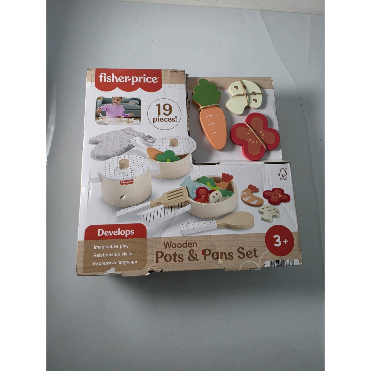 Fisher-Price Wooden Pots & Pans Cookware Set, 19 Pieces, Multicolored, 4-7