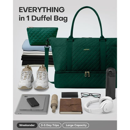 HOTOR Travel Duffel Bag - Weekender Bags for Women, Gym Tote Bags with Shoe Comp