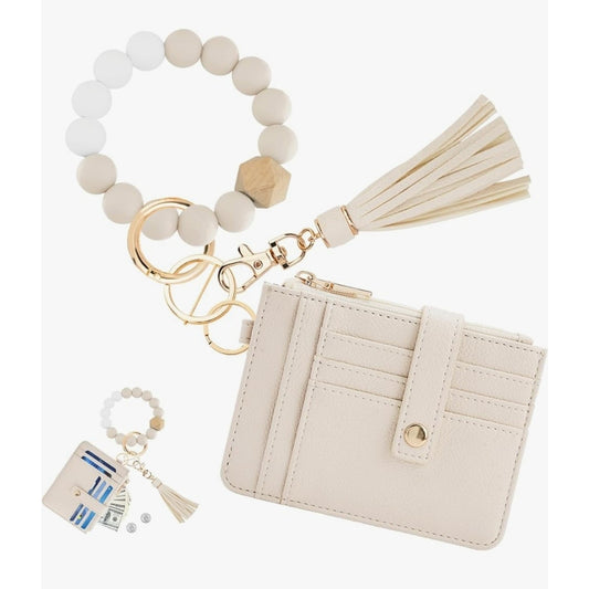 KNGITRYI Wallet Keychain Wristlet for Women,Slim RFID 0.3*4.97*3.6, Beige