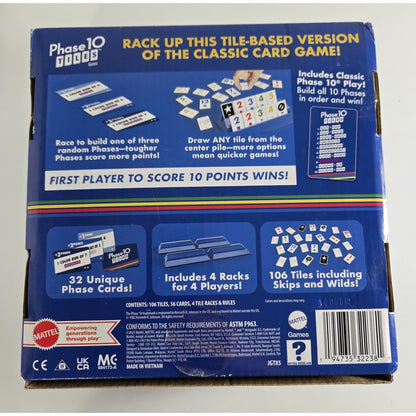Phase 10 Tiles Game - Quick Rummy Play for 2-4 Players with Unique Phases