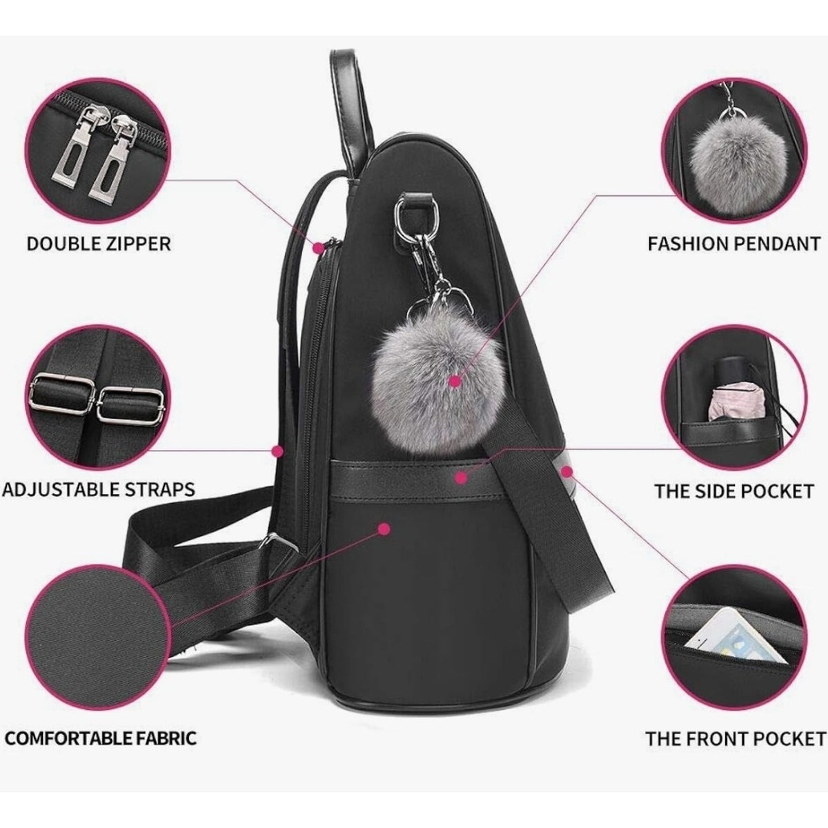 CHERUTY Women Backpack Purse Nylon Anti-theft Fashion Medium, 1-1 Black