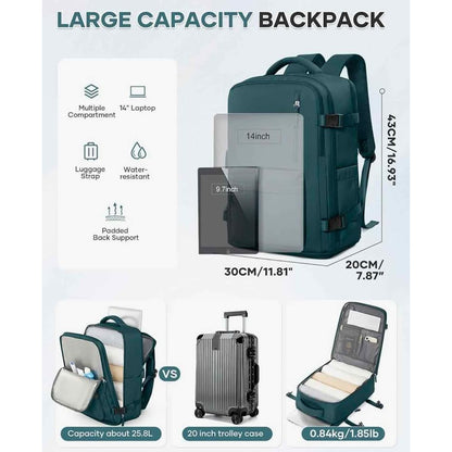 WONHOX Large Travel Backpack Carry on Flight Approved Laptop A6-peacock Blue