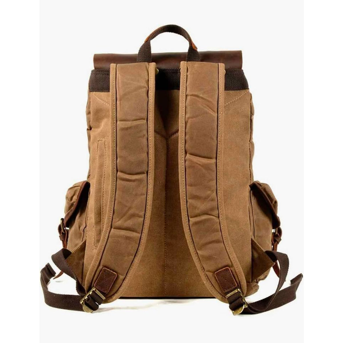 Men Waxed Canvas Leather Backpack Travel Rucksack Camping Hiking School Book Bag