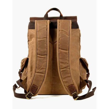 Men Waxed Canvas Leather Backpack Travel Rucksack Camping Hiking School Book Bag