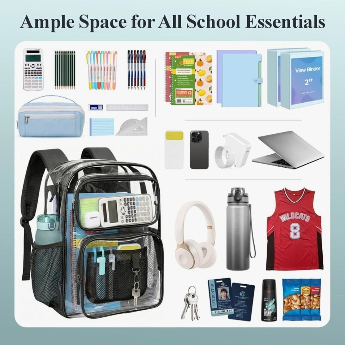 PACKISM Clear Backpack for School - 17 Inch Large Heavy Duty Bookbag, Reinforced