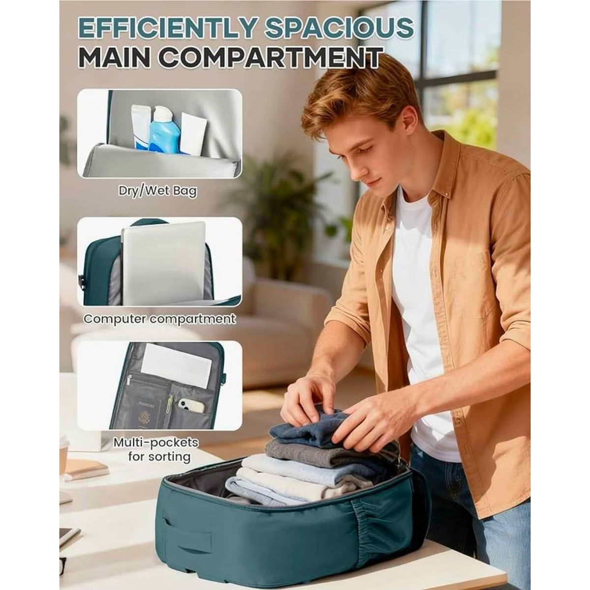 WONHOX Large Travel Backpack Carry on Flight Approved Laptop A6-peacock Blue