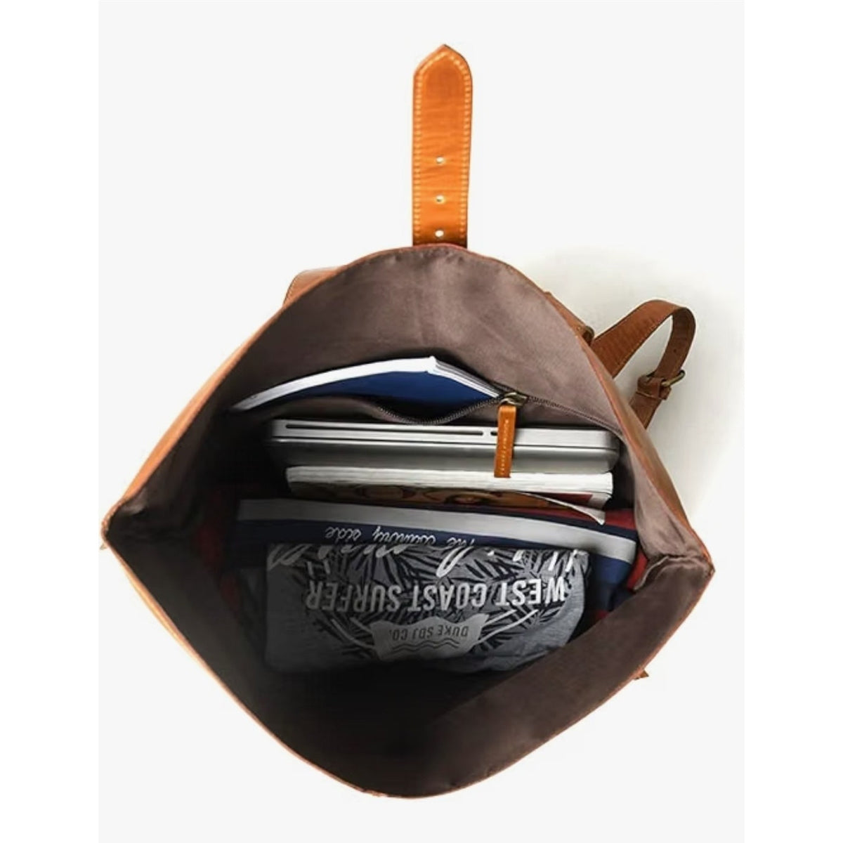 Genuine Leather Backpack for Women, Roll Top Backpack, Laptop Bookbag, Roll On V