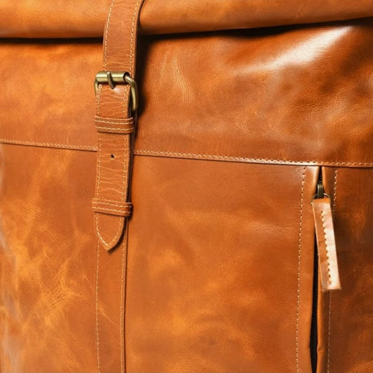 Genuine Leather Backpack for Women, Roll Top Backpack, Laptop Bookbag, Roll On V