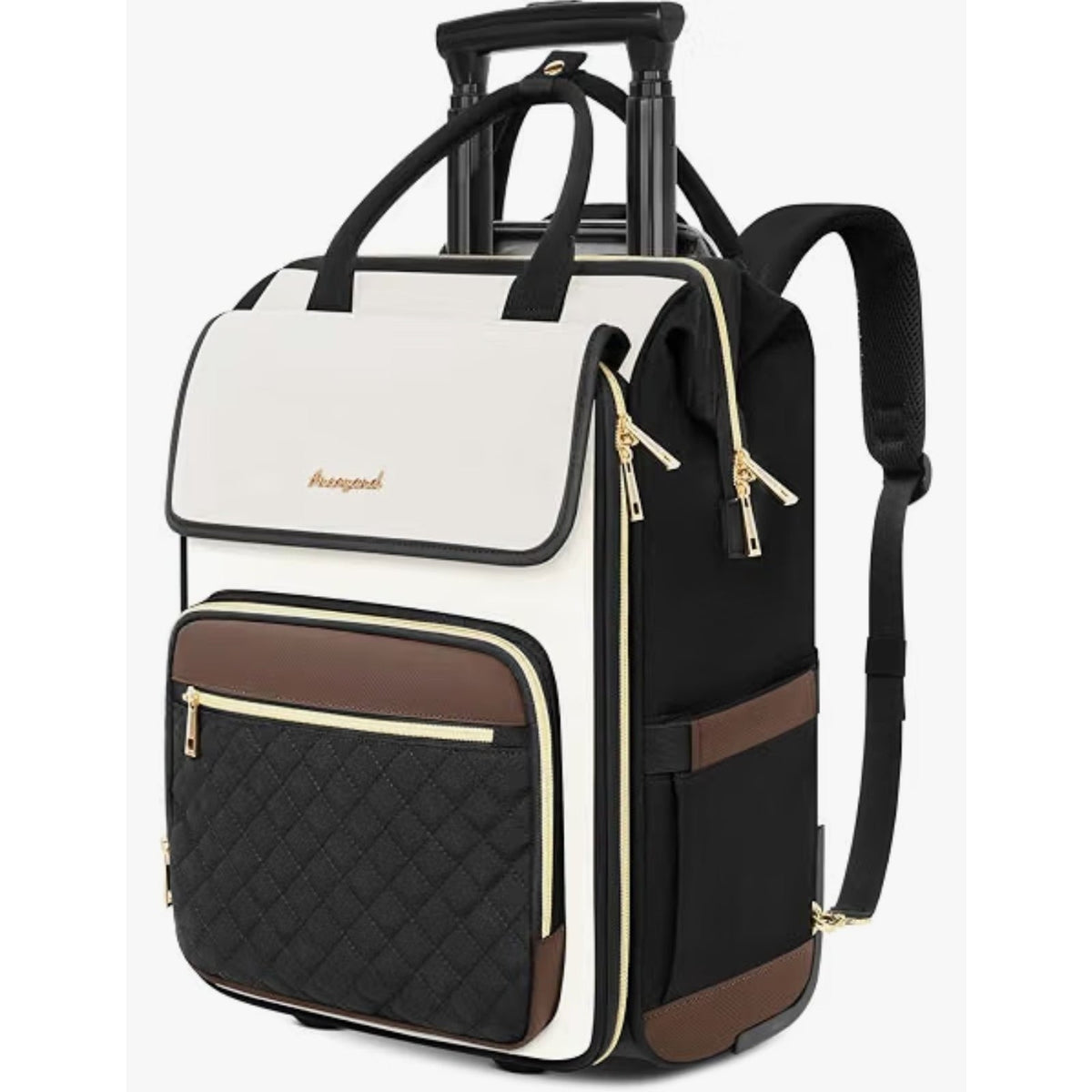 Rolling Backpack for Women, Travel Rolling Laptop Backpack with Beige Brown
