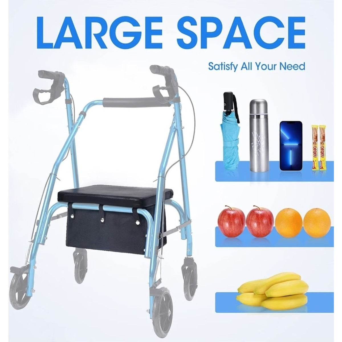 Large Rollator Walker Basket, under Seat Rollator Bag, Walker Basket for Four Wh