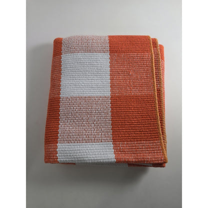 27.5 X 43 Orange and White Checked Outdoor Rug Buffalo Plaid Cotton Washable
