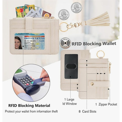 KNGITRYI Wallet Keychain Wristlet for Women,Slim RFID 0.3*4.97*3.6, Beige