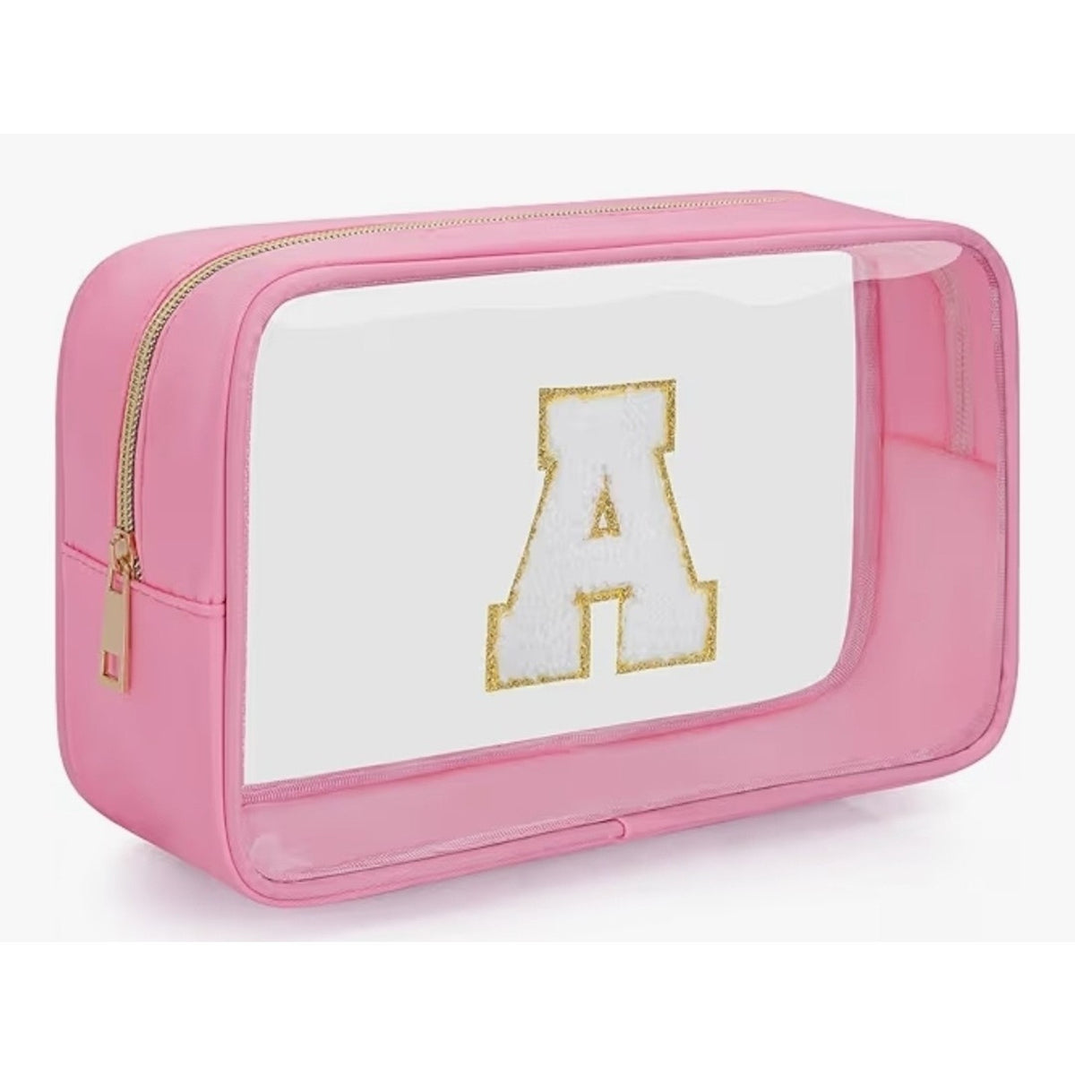 Small Clear Personalized Initial Makeup Bag,Nylon Preppy A-Z A, Small-Pink