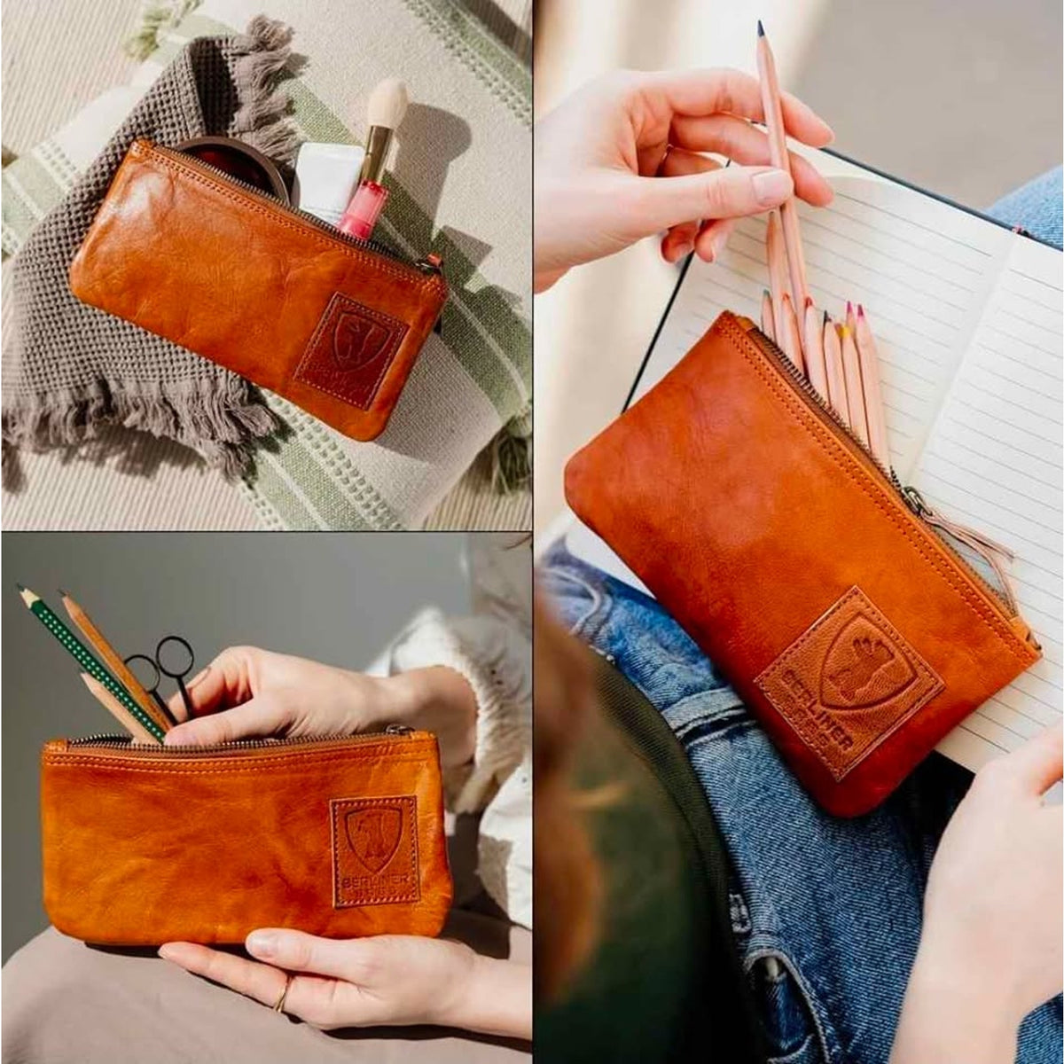 BERLINER BAGS Vintage Genuine Leather Pencil Case, Pen Pouch for Work and Univer