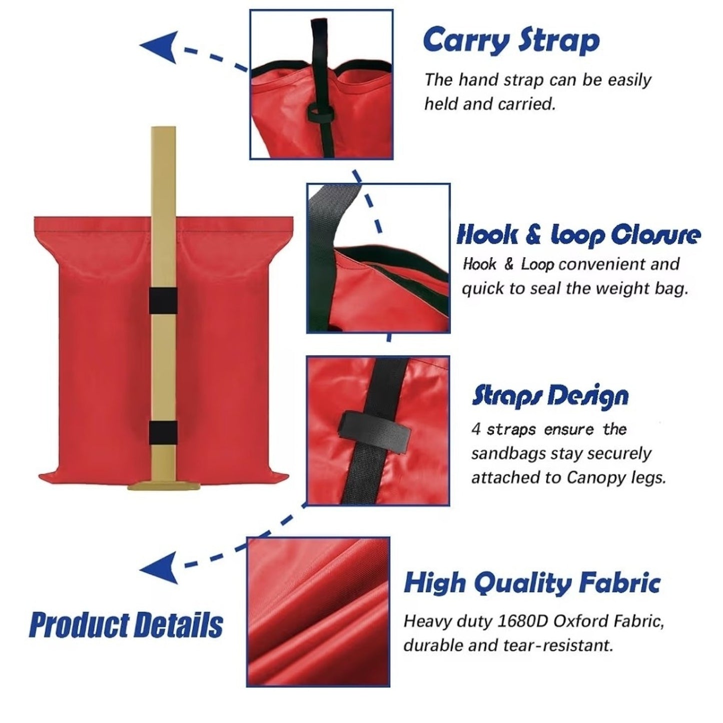 4 Pack Heavy-Duty Sand Bags for Canopies - 112 lbs Stability in Windy Conditions